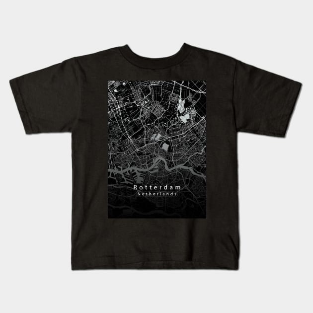 Rotterdam Netherlands City Map dark Kids T-Shirt by Robin-Niemczyk